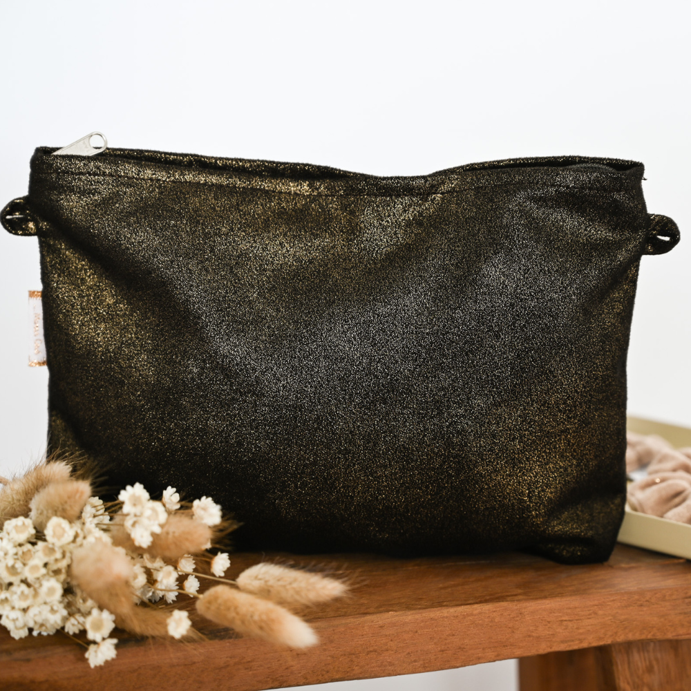 Pochette Tissu Suédine Pailletée Or