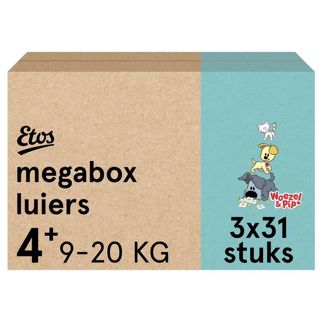 Etos Woezel & Pip Luiers Maxi plus Megabox maat 4+ 9-20 kg 93 stuks