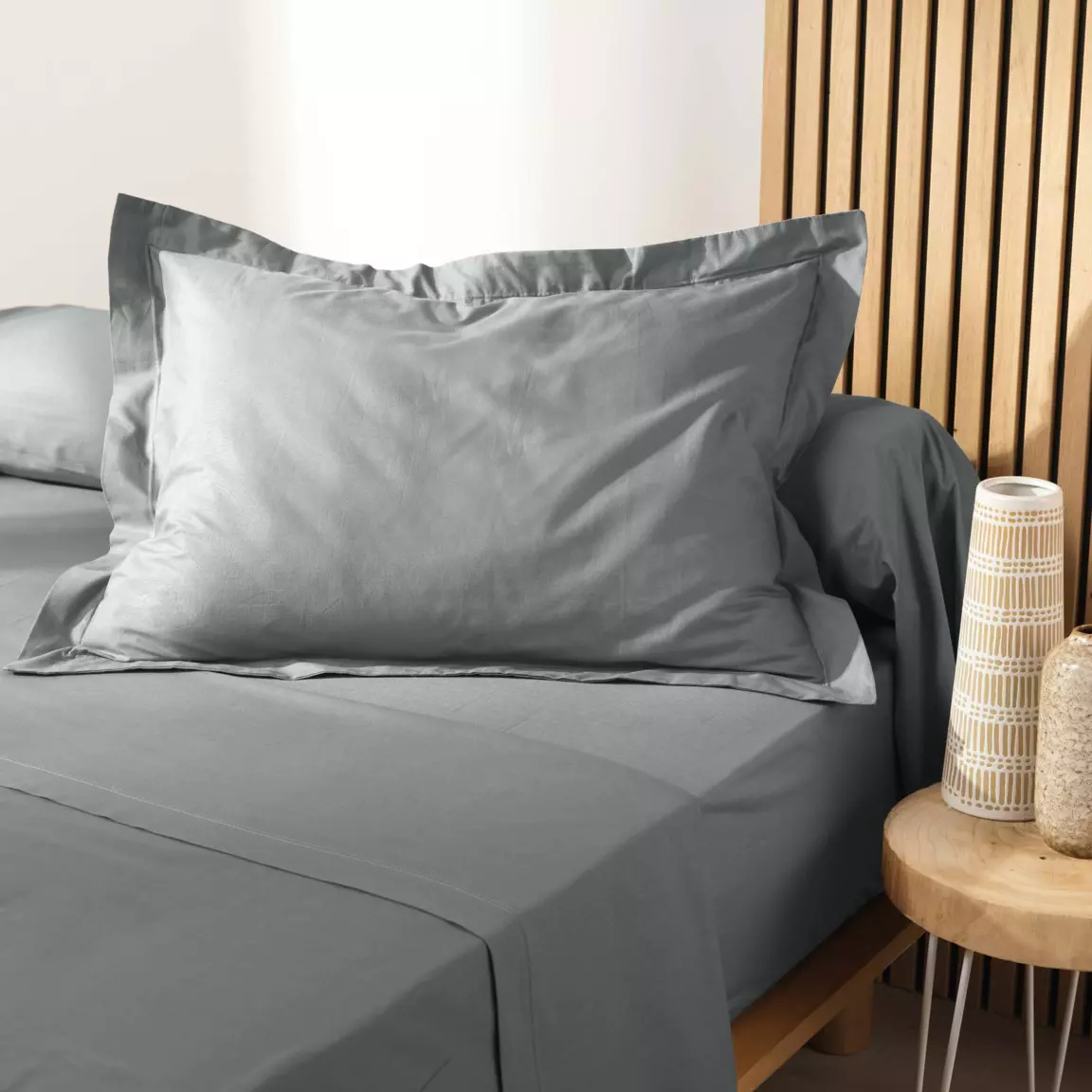 Taie d'oreiller rectangulaire coton bio (50 x 70 cm) Biolina Gris
