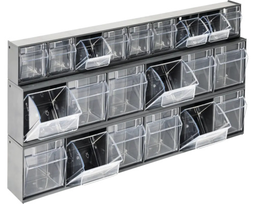 INDUSTRIËLE kleine onderdelen magazijnset 6+6+9 vakken 60 x 30,3 x 7,5 cm antraciet