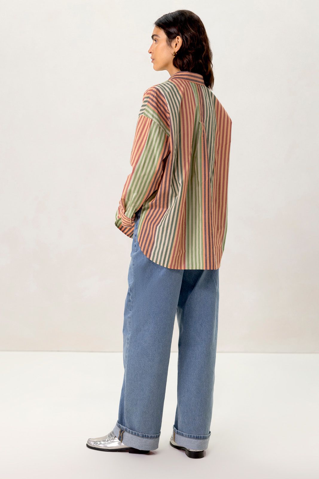 Multicolour poplin blouse met strepen