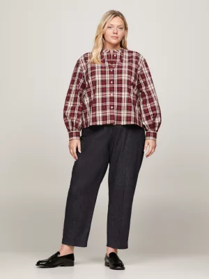 Camisa cropped sem gola Curve Tartan