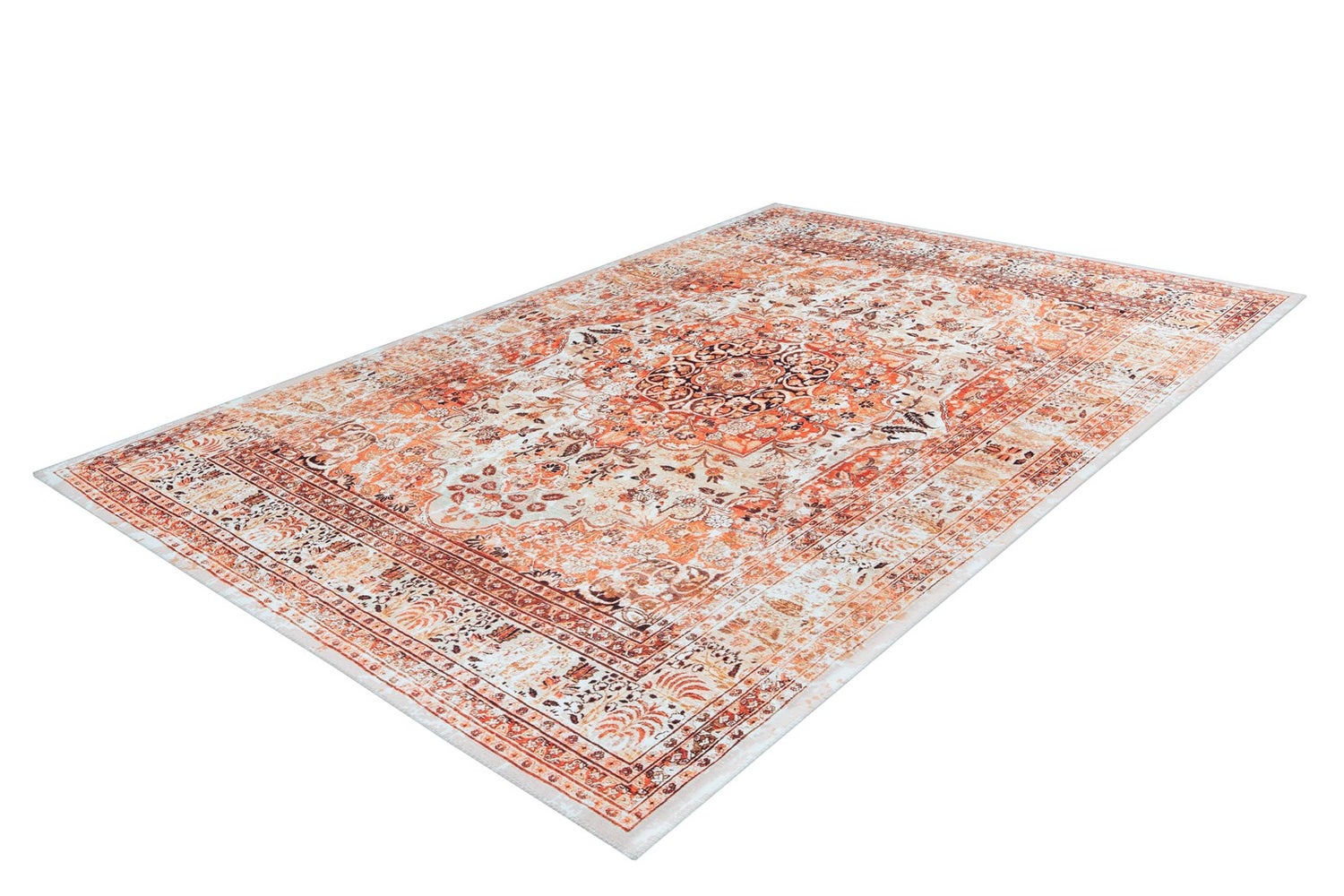 Platgeweven vloerkleed Nebuluxe Oranje / Beige Vintage design, used look, oosters 80 x 150 cm