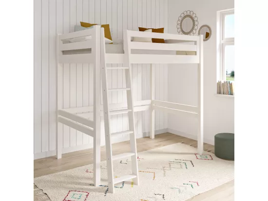 Pack lit mezzanine 2 places avec matelas 120x190 cm bois massif blanc ORSAI
