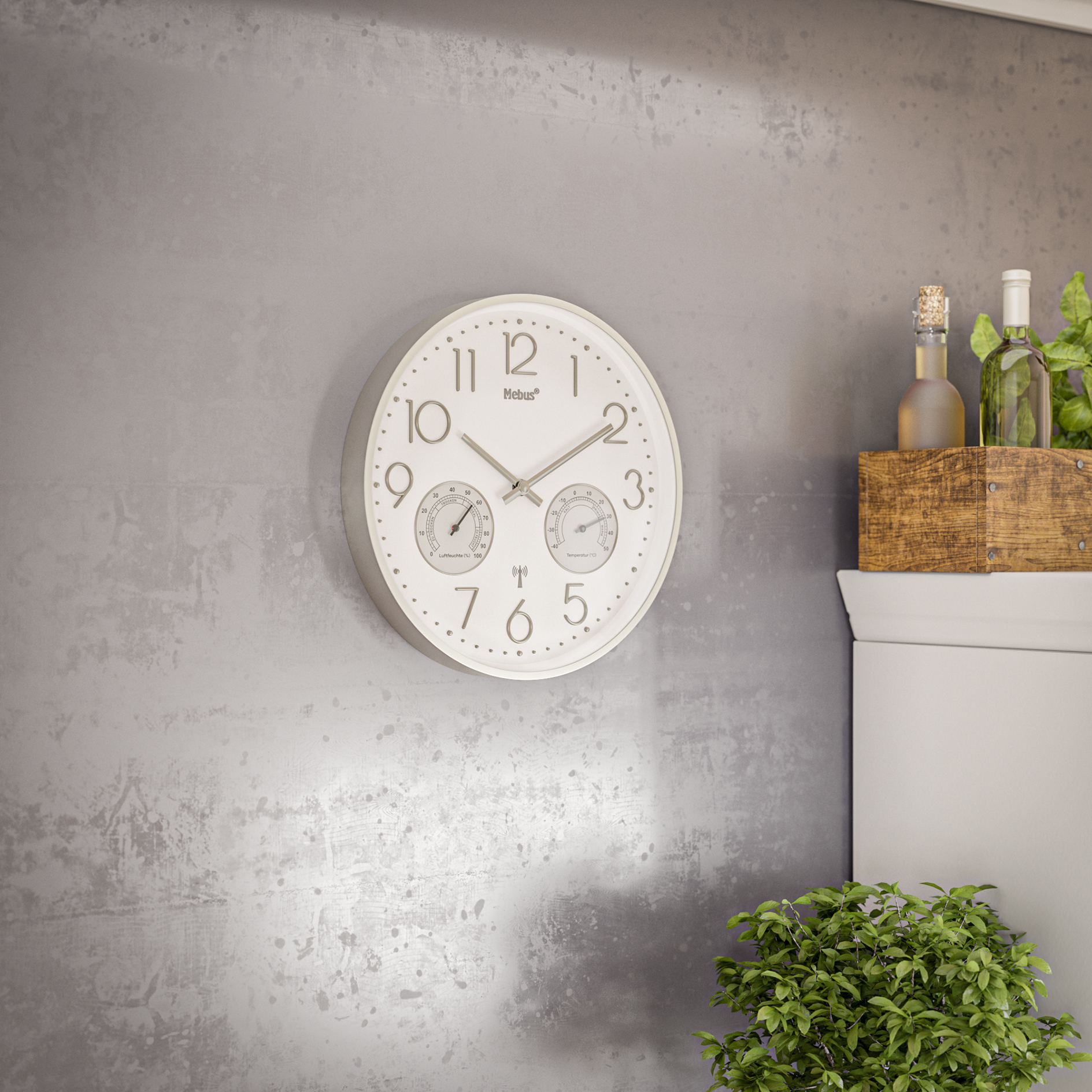 Funk-Wanduhr - silber - Thermo-/Hygrometer - Ø 30 cm