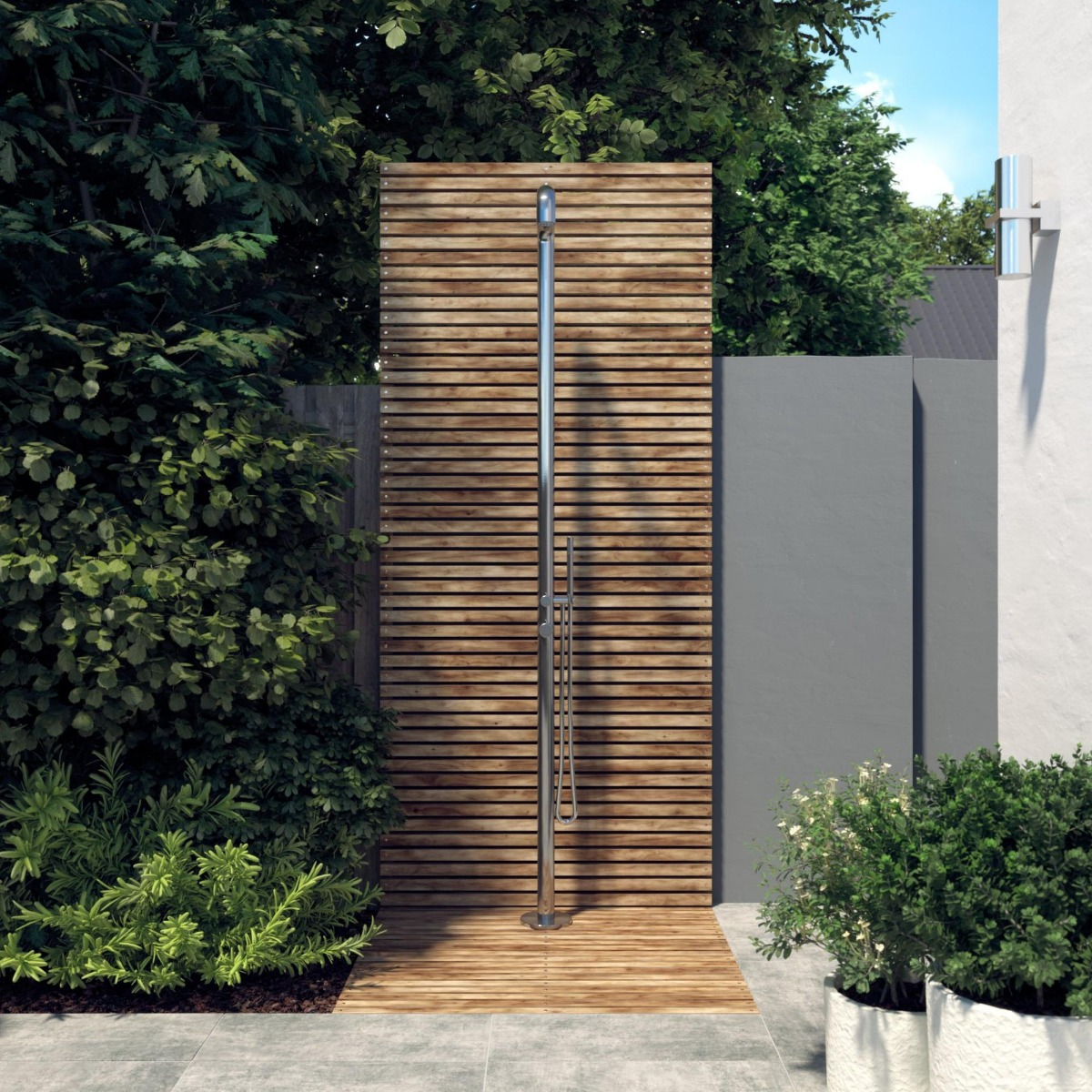 FortiFura Outdoor Original vrijstaande buitendouche met handdouche geborsteld RVS