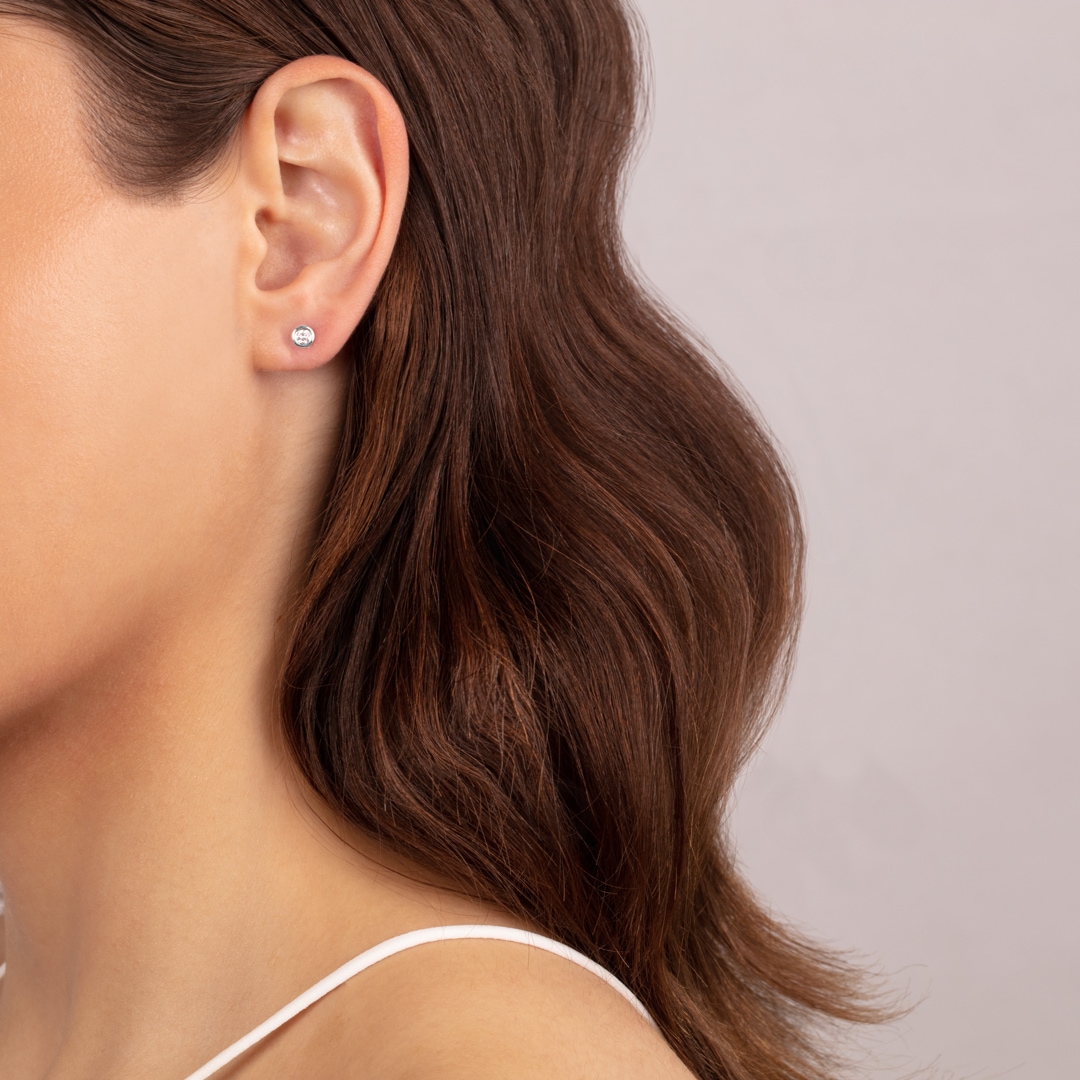 0.20 Karat Solitär Diamantohrstecker 750/18 K Weissgold in Zargenfassung