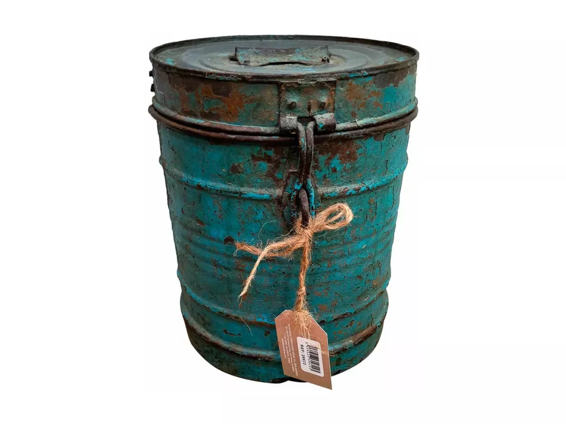 Bidon en metal bleu 23x23x28h