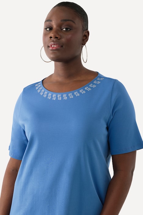 T-Shirt, Ziersteine, A-Linie, Rundhals, Halbarm