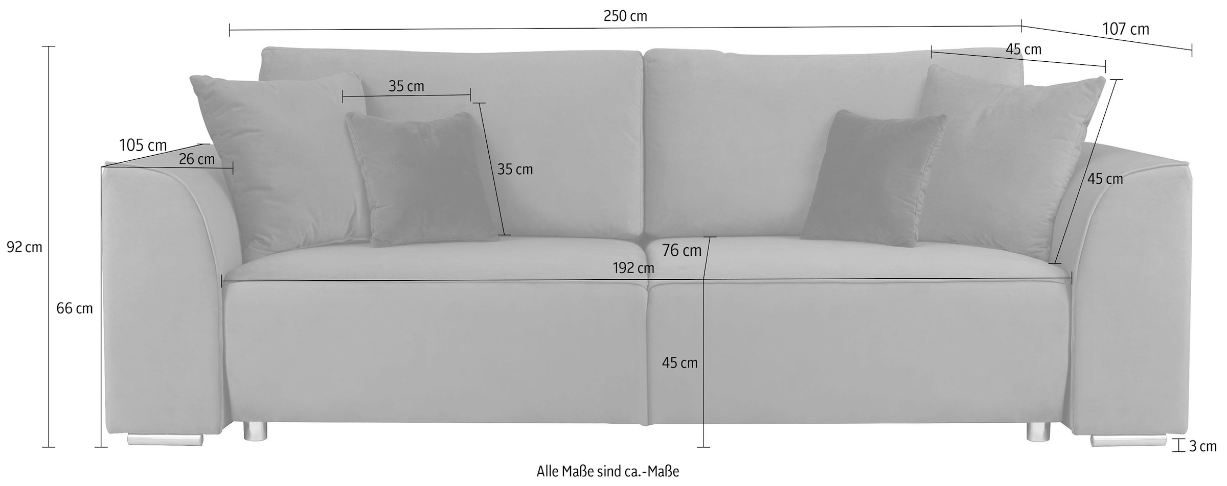 GOODproduct 3-Sitzer »BEATRICE auch als Schlafsofa mit Bettkasten, B/T/H 250/107/92 cm« wahlweise mit Bettfunktion, incl. 2 Zierkissen, Wellenfederung