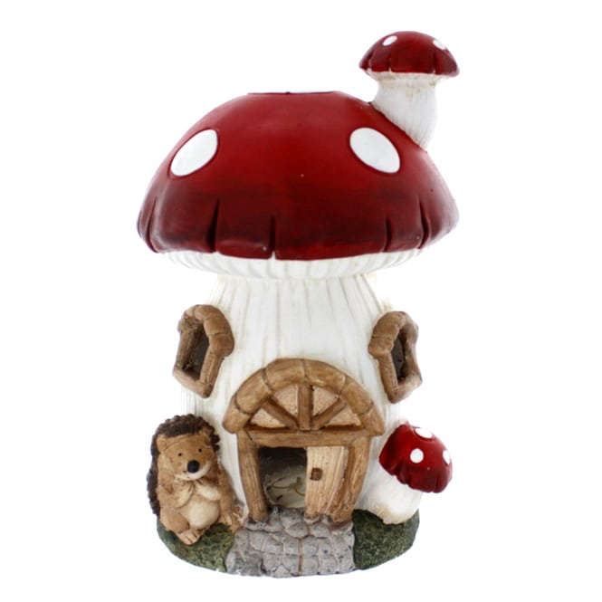 Pilzhaus mit LED - aus Magnesia - ca. 23,5 x 23,5 x 39 cm
