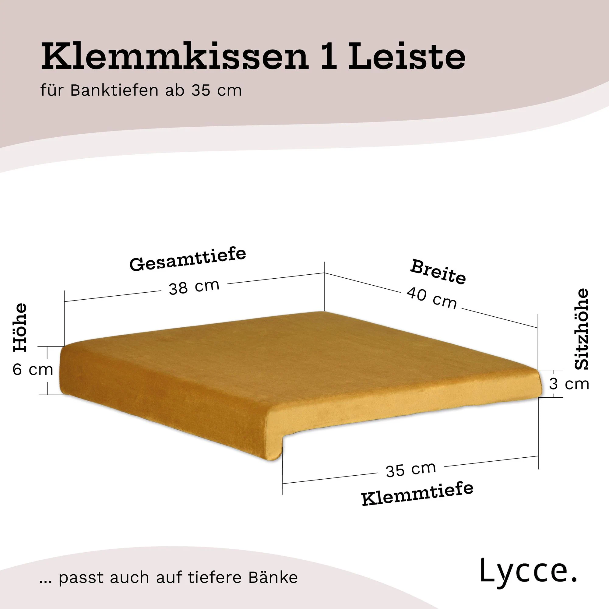 Lycce Klemmkissen / Sitzkissen mit 1 Leiste, Samtbezug FRESH senf oliv
