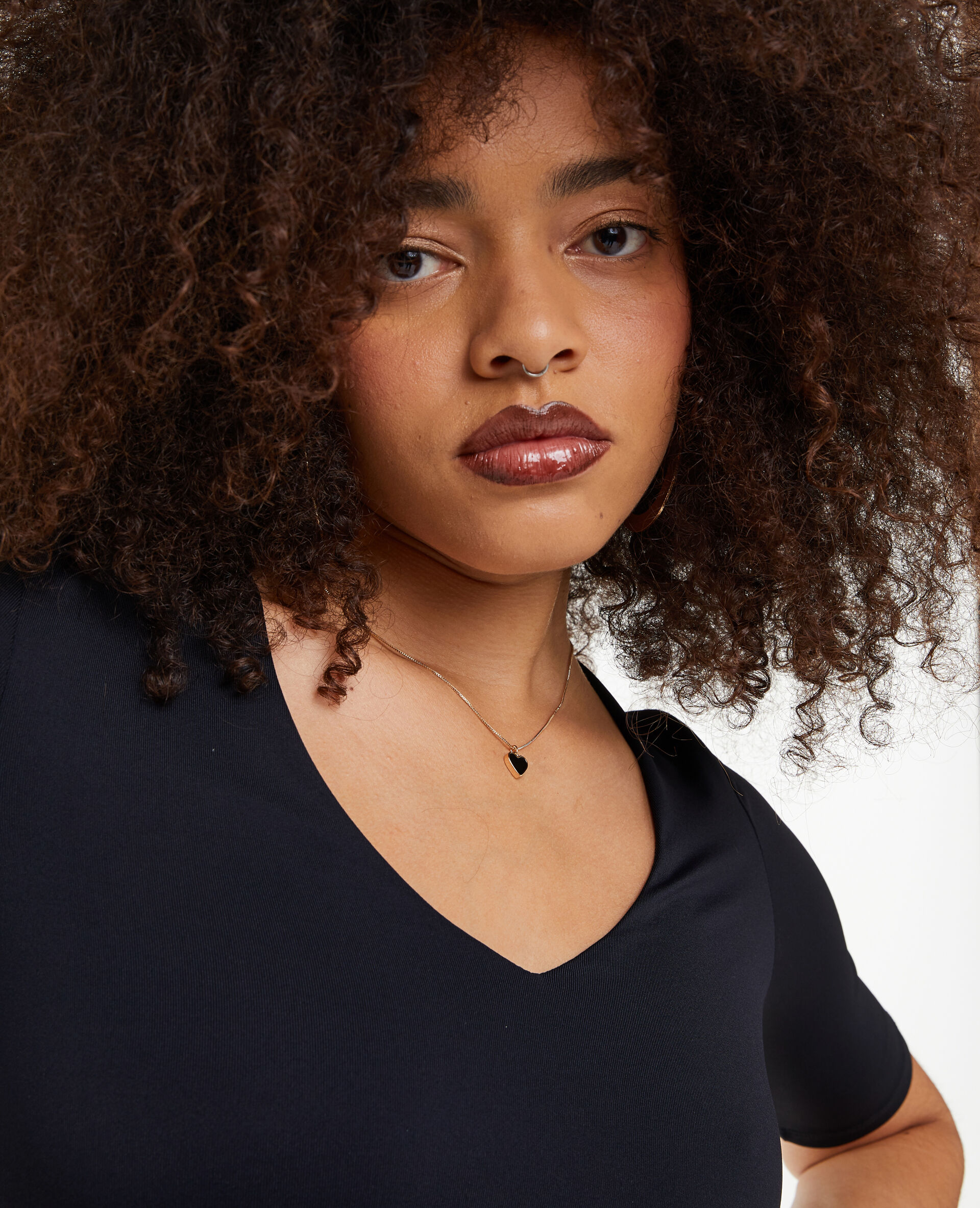 Top col V en maille - Noir