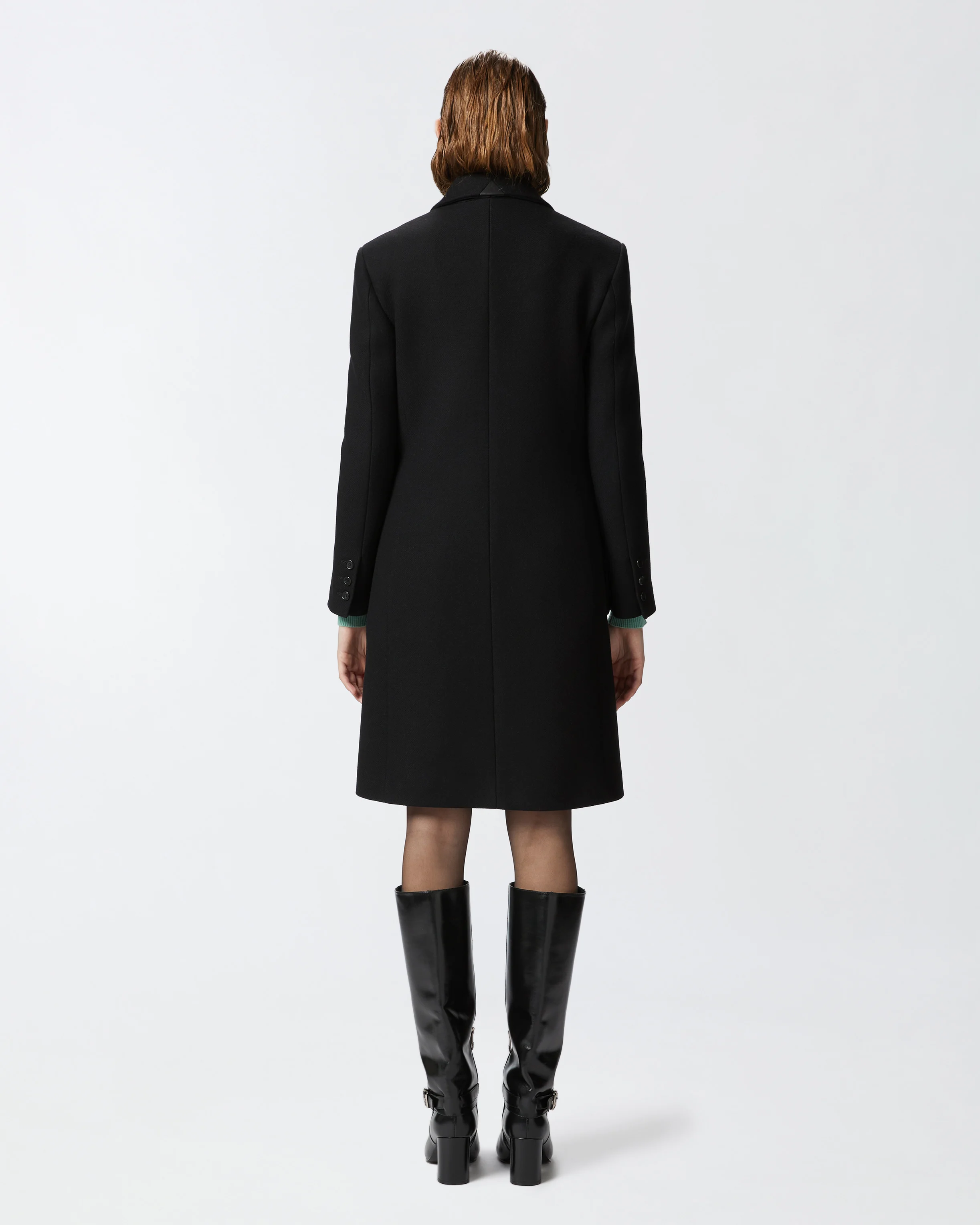 Manteau droit en drap de mélangée | Noir