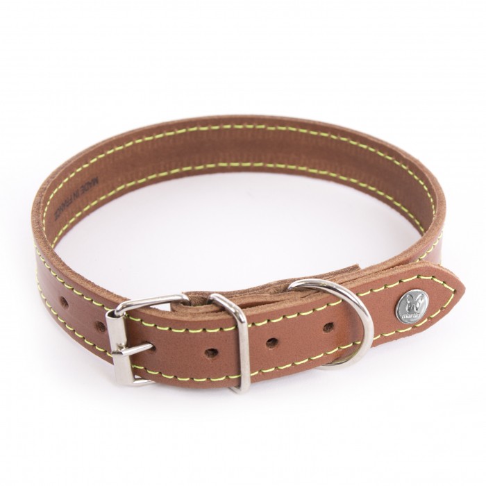 Collier en cuir Flash – Marron cognac & jaune
