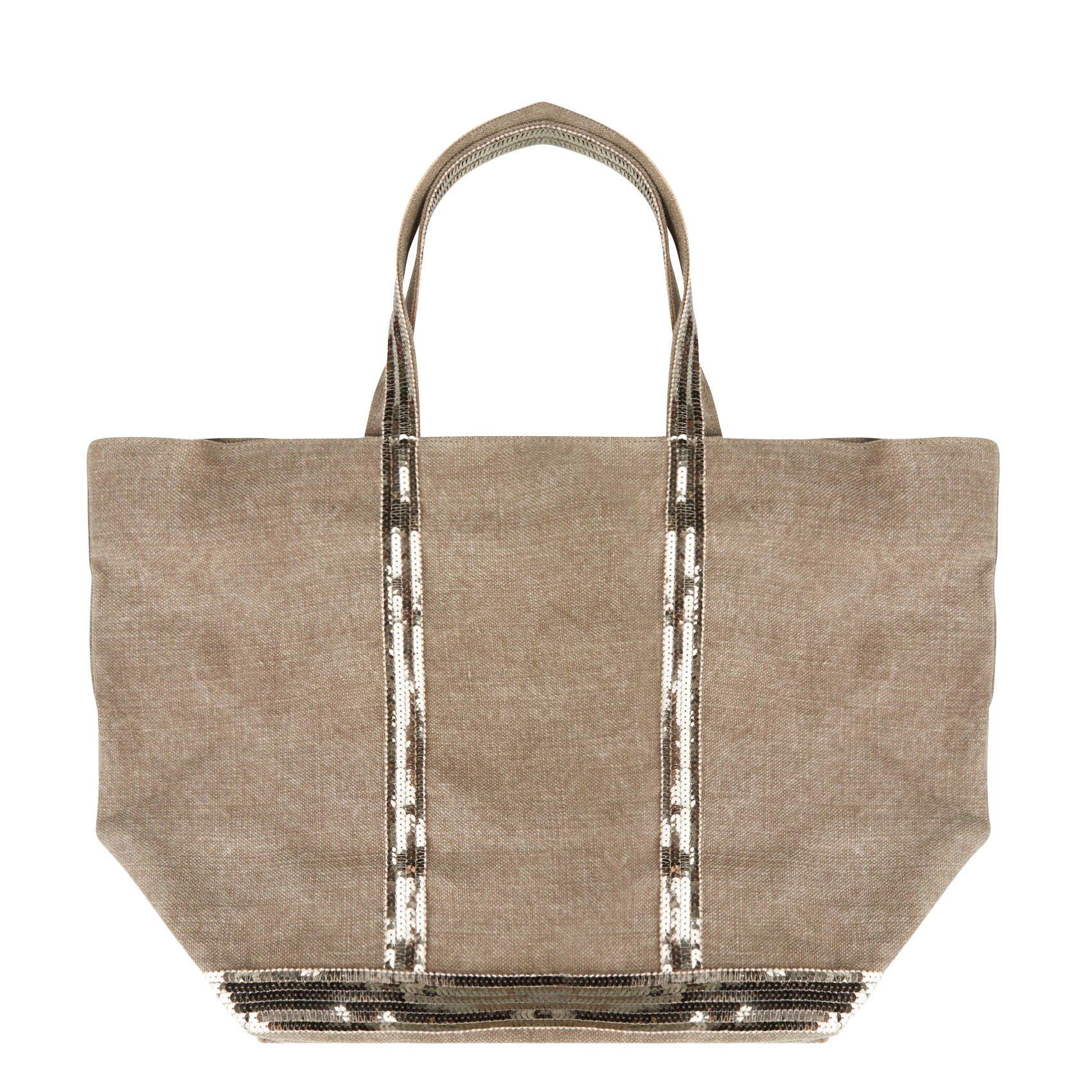 Cabas L brodé avec sequins en lin | Kaki