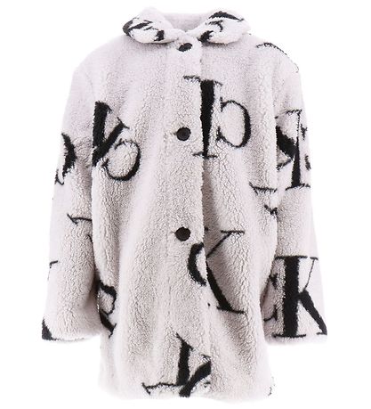 Calvin Klein Fleecefrakke - Monogram Teddy - Gr?/Sort