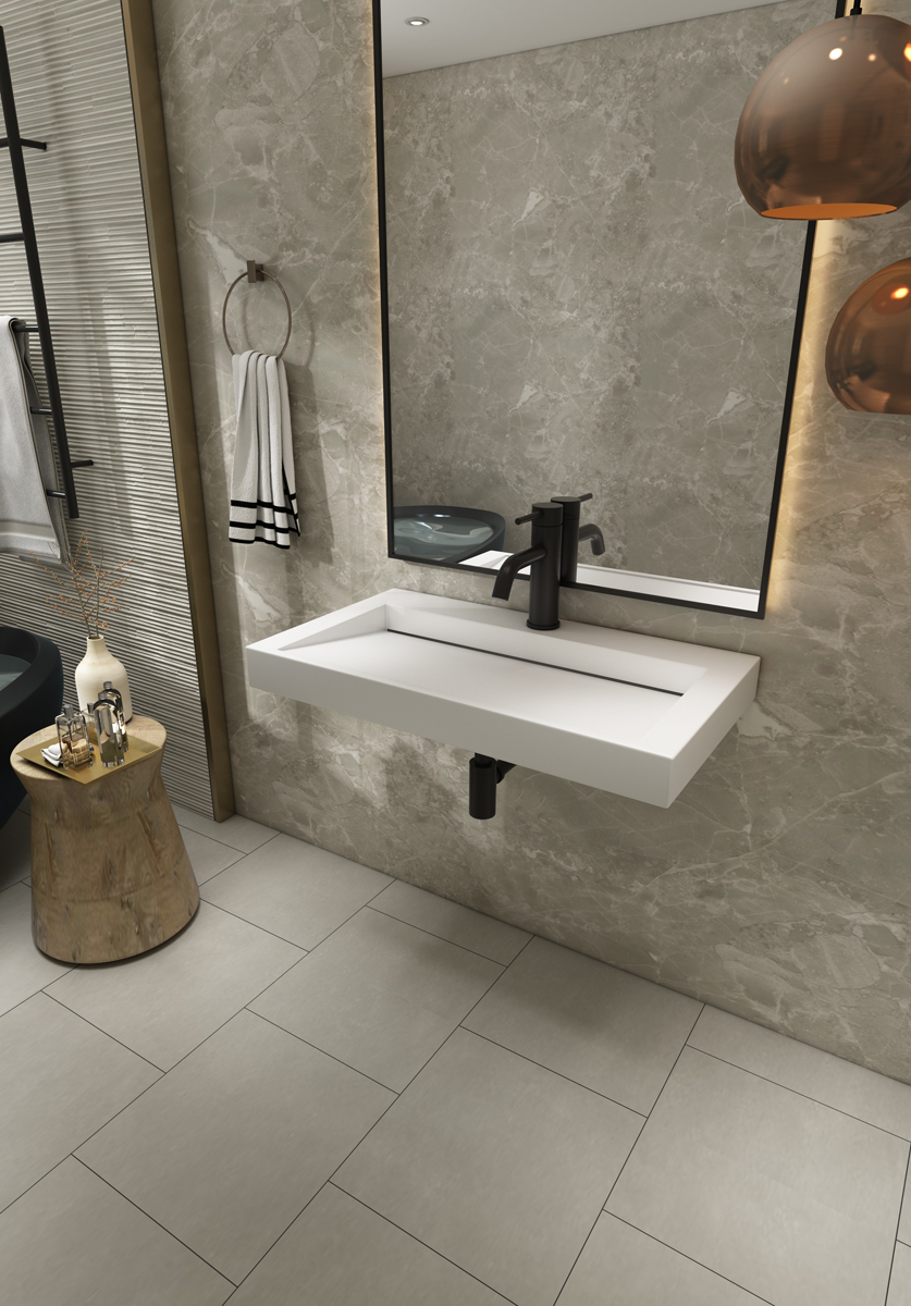 Saniclear Hoya solid surface wastafel 80x45,5cm met kraangat mat wit