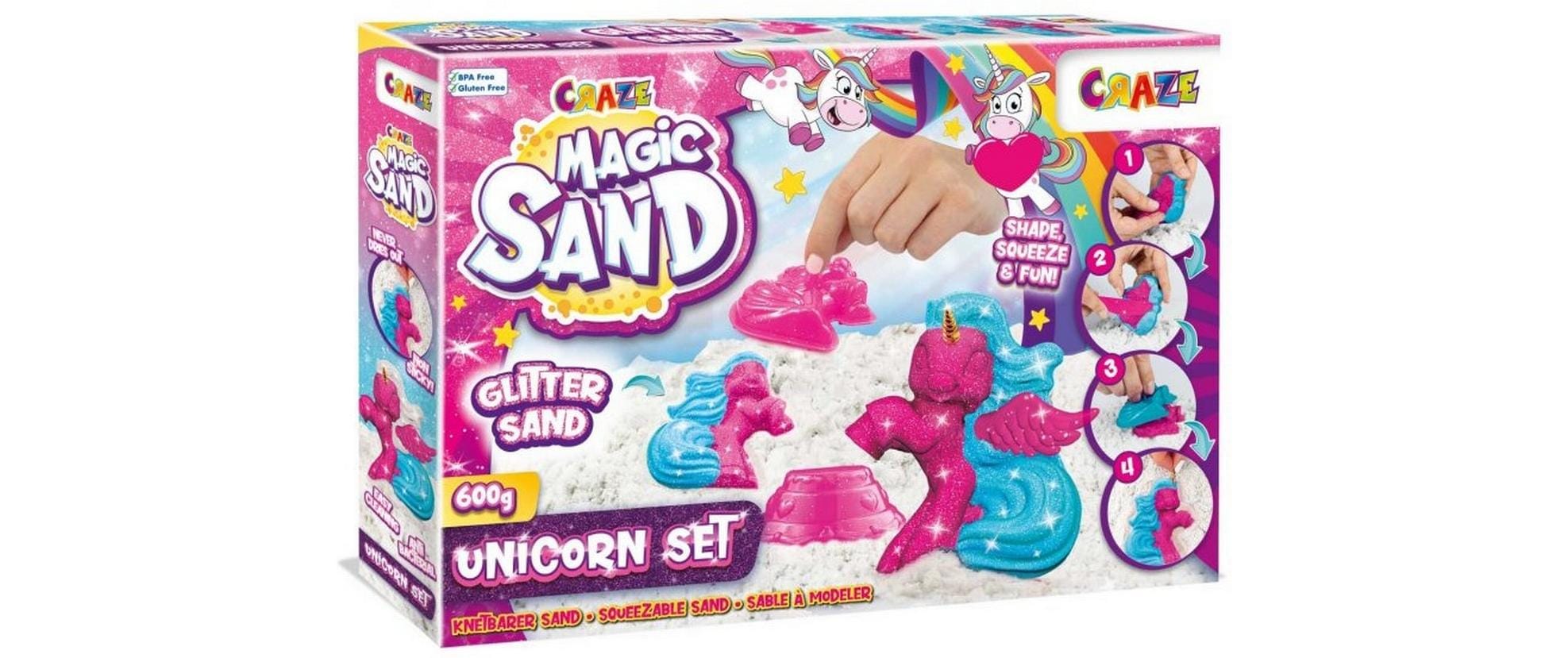 Sand Magic Playset: Unicorn 600gKnetbarer Sand mit Förmchen