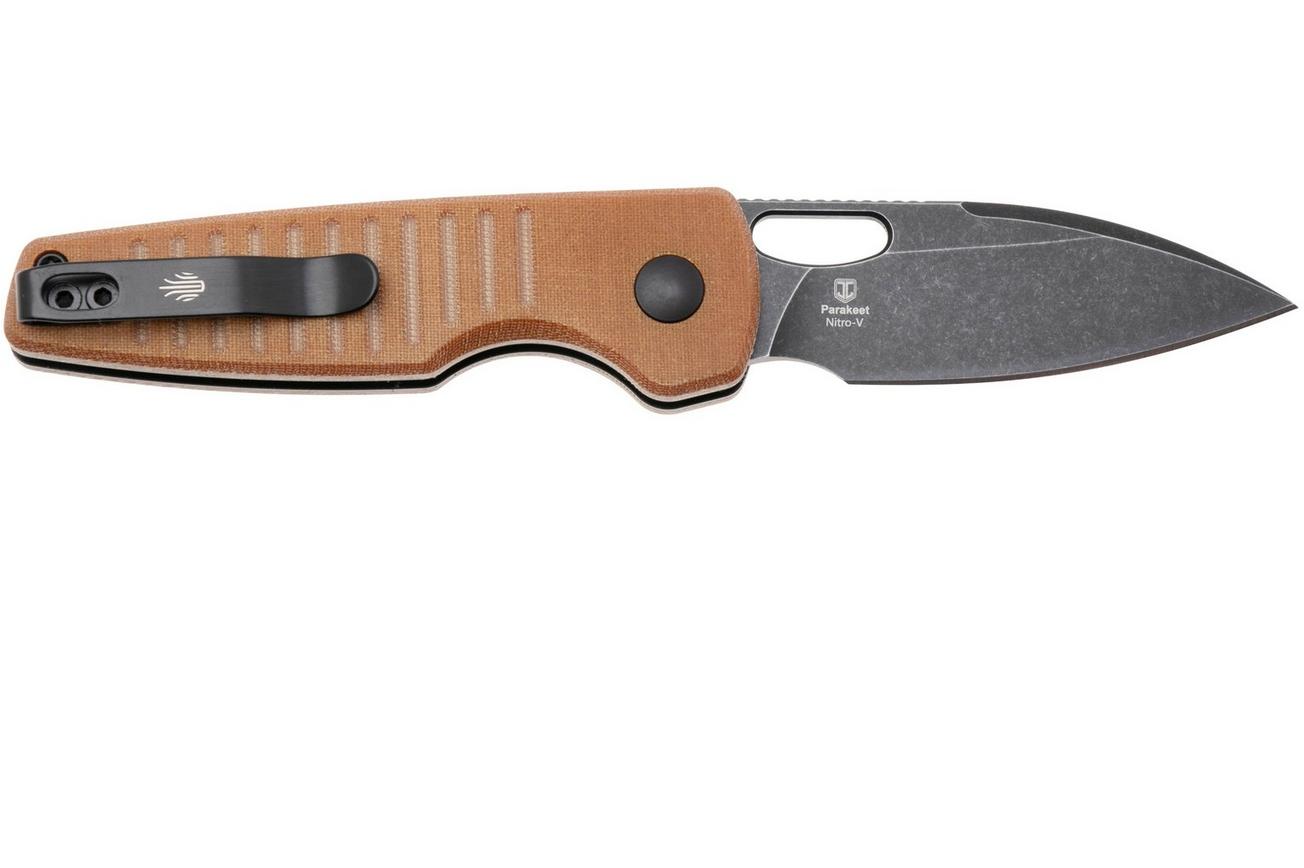 Kizer Parakeet V2706A3 Blackwashed Nitro-V, Brown Micarta, zakmes
