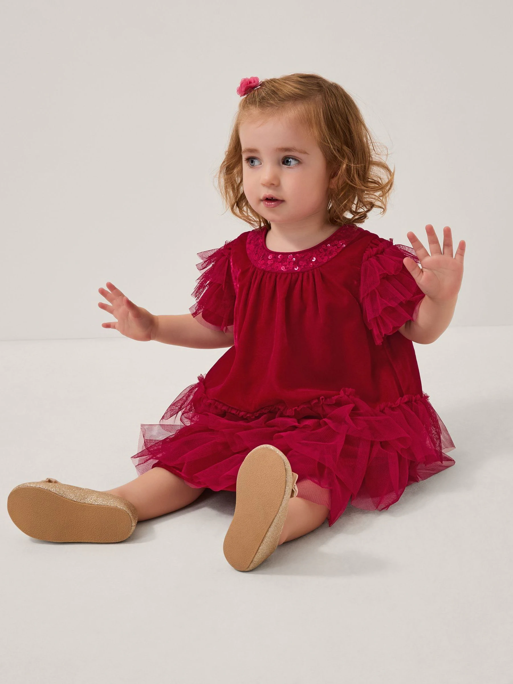Monsoon Baby Alexandra Velvet Ruffle Party Dress