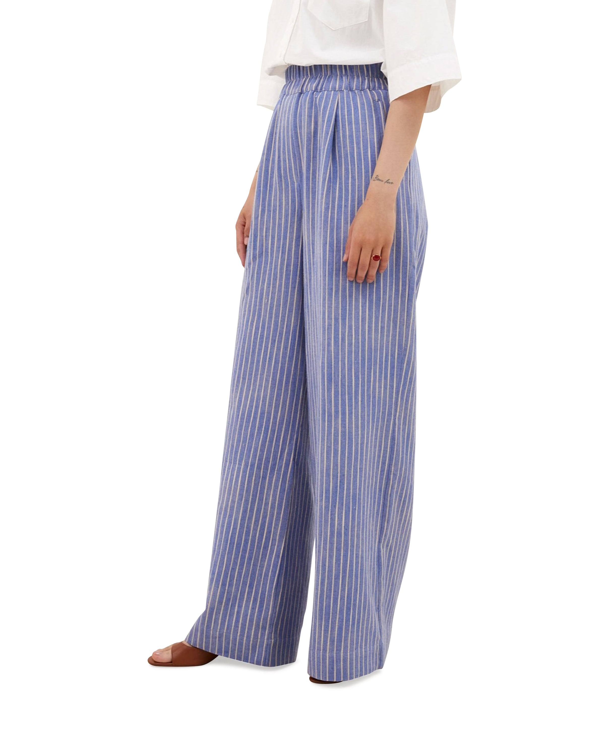 by-bar benji melange stripe dames broek blauw
