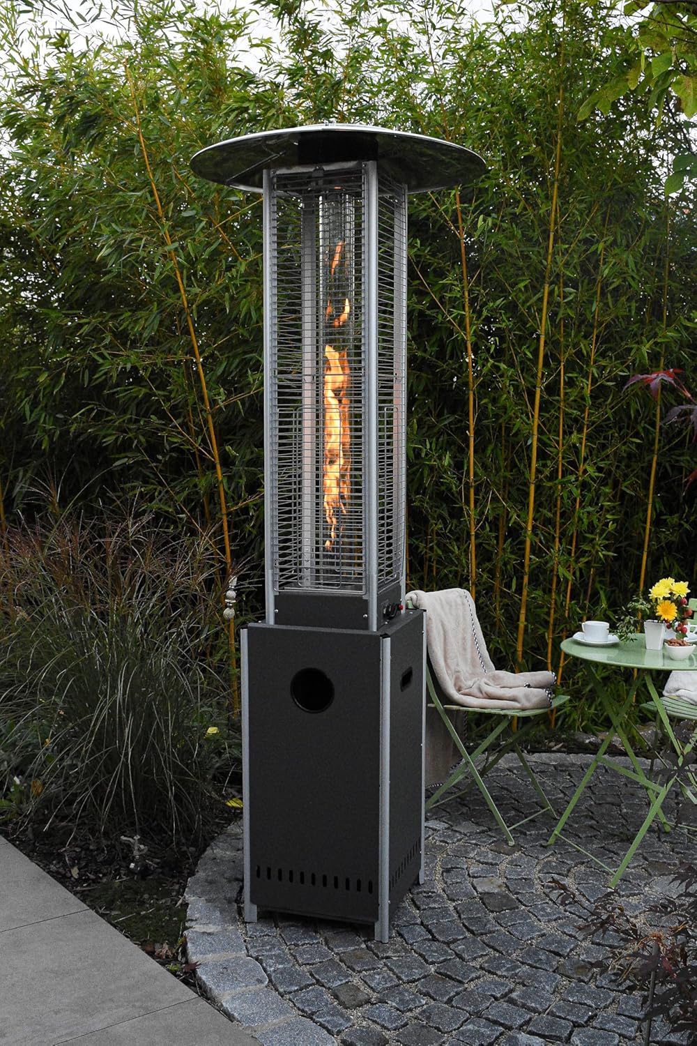 APANA Gasheizer 12,5kW Bellamente Cristal – Gas Heizpilz in Anthrazit mit Transportrollen – Terrassenheizer mit Umkippsicherung & Abschaltautomatik – Outdoor Heizstrahler für Garten & Balkon
