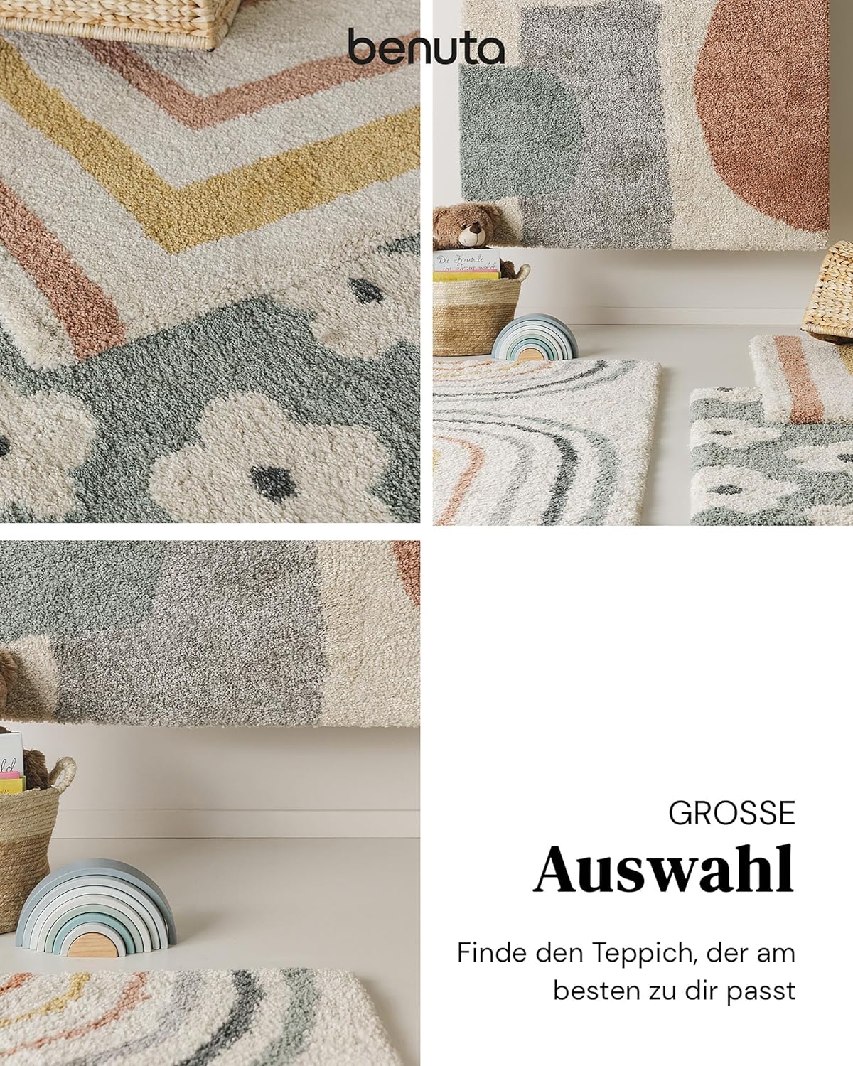 benuta Lytte Kinderteppich Gobi - Multicolor 160x230 cm - Kunstfaser - Rechteckig & im Style: Style: Kindermotive, Scandi Living - Pflegeleicht für Kinderzimmer, Wohnzimmer, Schlafzimmer