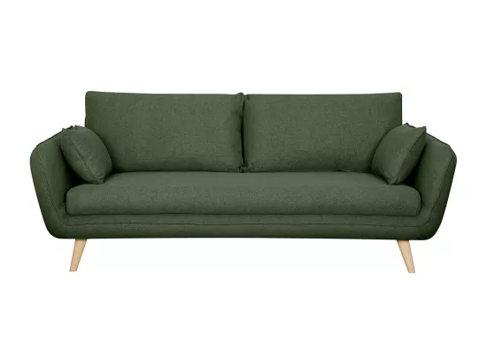 Canapé scandinave 3 places en tissu kaki et bois clair CREEP