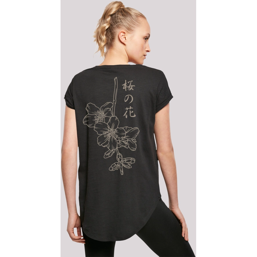 F4NT4STIC Long Cut T-Shirt Japan Flower schwarz