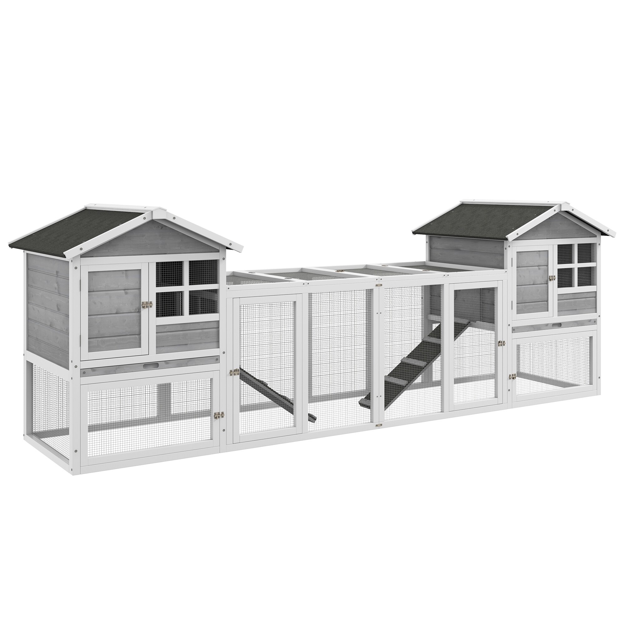 PawHut Kaninchenstall mit herausnehmbarer Bodenwanne grau, weiß 259L x 64B x 92H cm