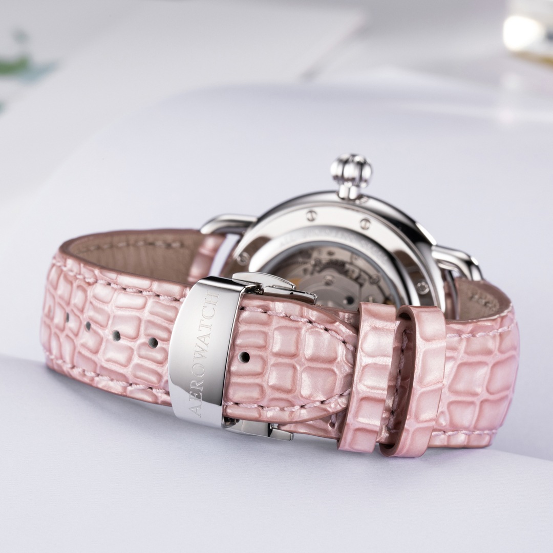 Aerowatch 1942 Automatic Moon Phase Leder rosa