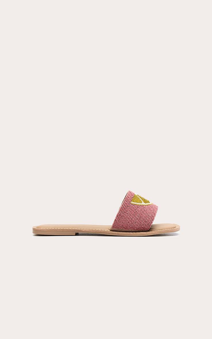 Rose Sandales Mules Plates Ornées De Citrons