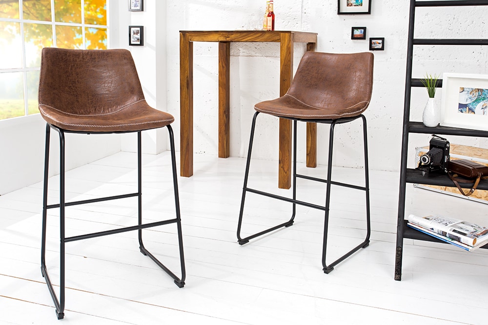 riess-ambiente Barstuhl DJANGO - vintage braun mit Eisengestell Rundum Bezug pflegeleicht Microfaser