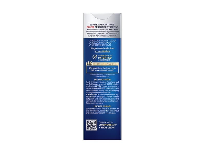NIVEA MEN Men Crème Anti-Age Power Luminous 50 ml Anti-Age Gesichtspflege mit dem patentierten Anti-Pigment-Wirkstoff