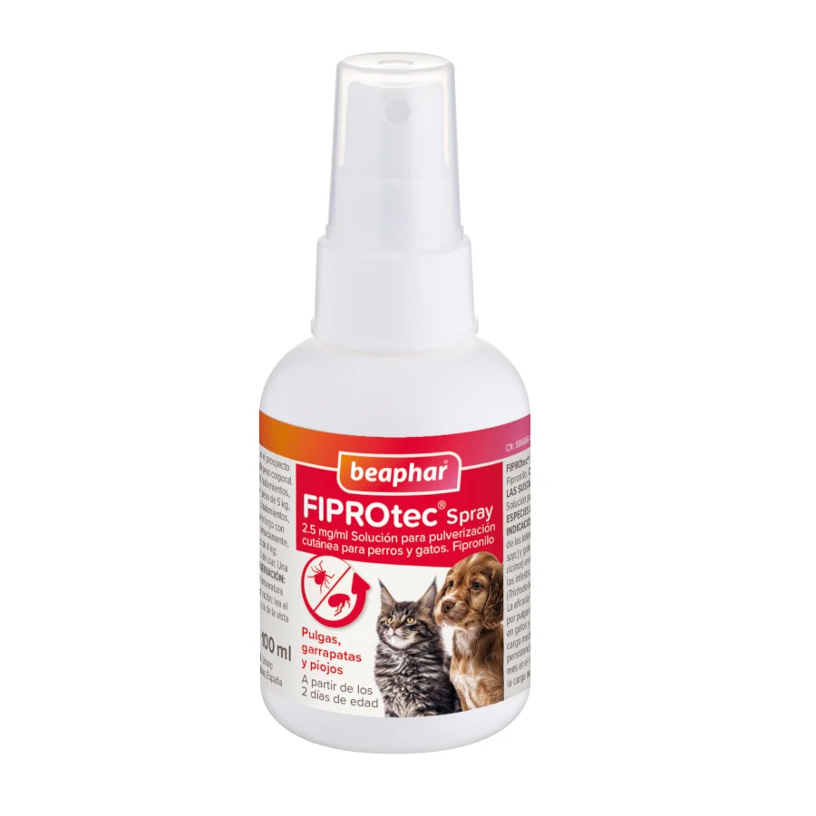 Spray antiparasitário Beaphar Fiprotec para cães e gatos.