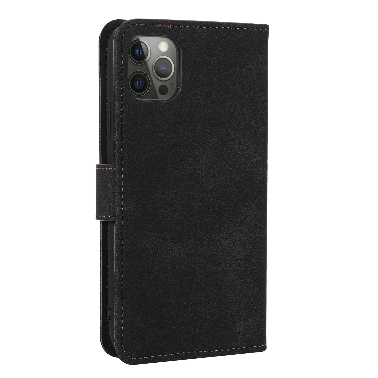 iPhone 14 Pro Vintage Leder Tasche Flip Cover mit Kartenfächer   Handschlaufe (ohne Magnetverschluss) - Schwarz