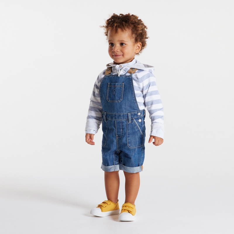 Salopette courte denim bleue bébé garçon