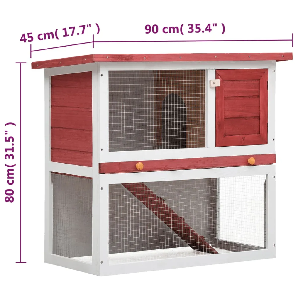 vidaXL Clapier extérieur - Rouge - 1 porte