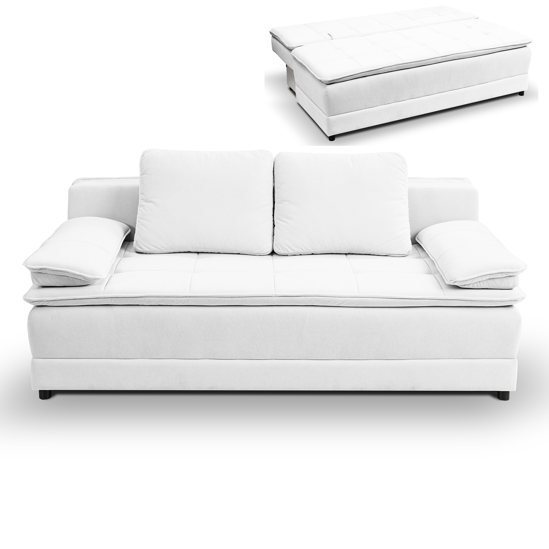 Schlafsofa - weiß - Velvet - Liegefunktion und Staukasten