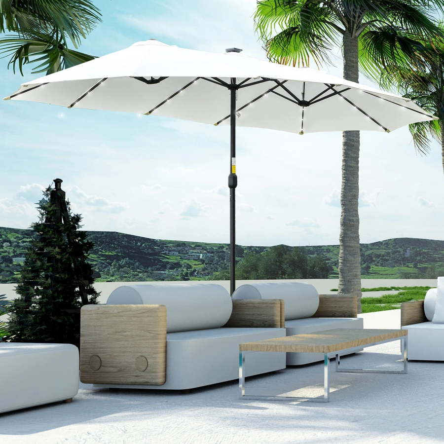 Outsunny Sonnenschirm mit Solar-LED-Leuchte cremeweiß