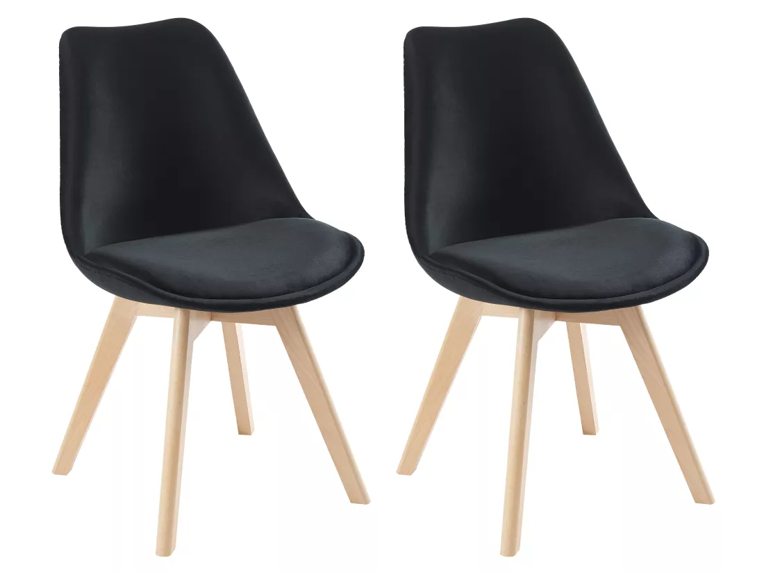 Lot de 2 chaises en velours et hêtre - Noir - JODY