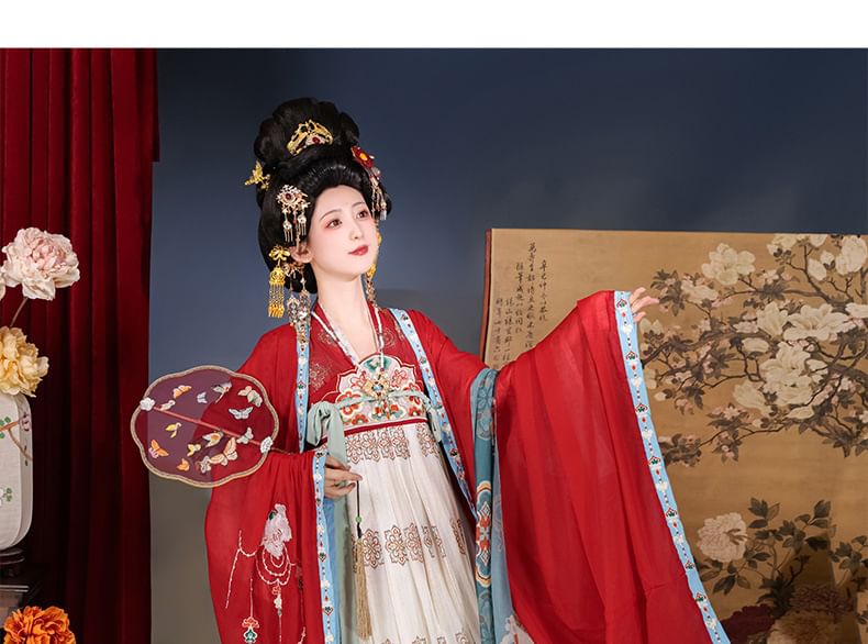 Francoix - Bloemen Hanfu Jas / Wikkeltop / Maxi Jurk / Set