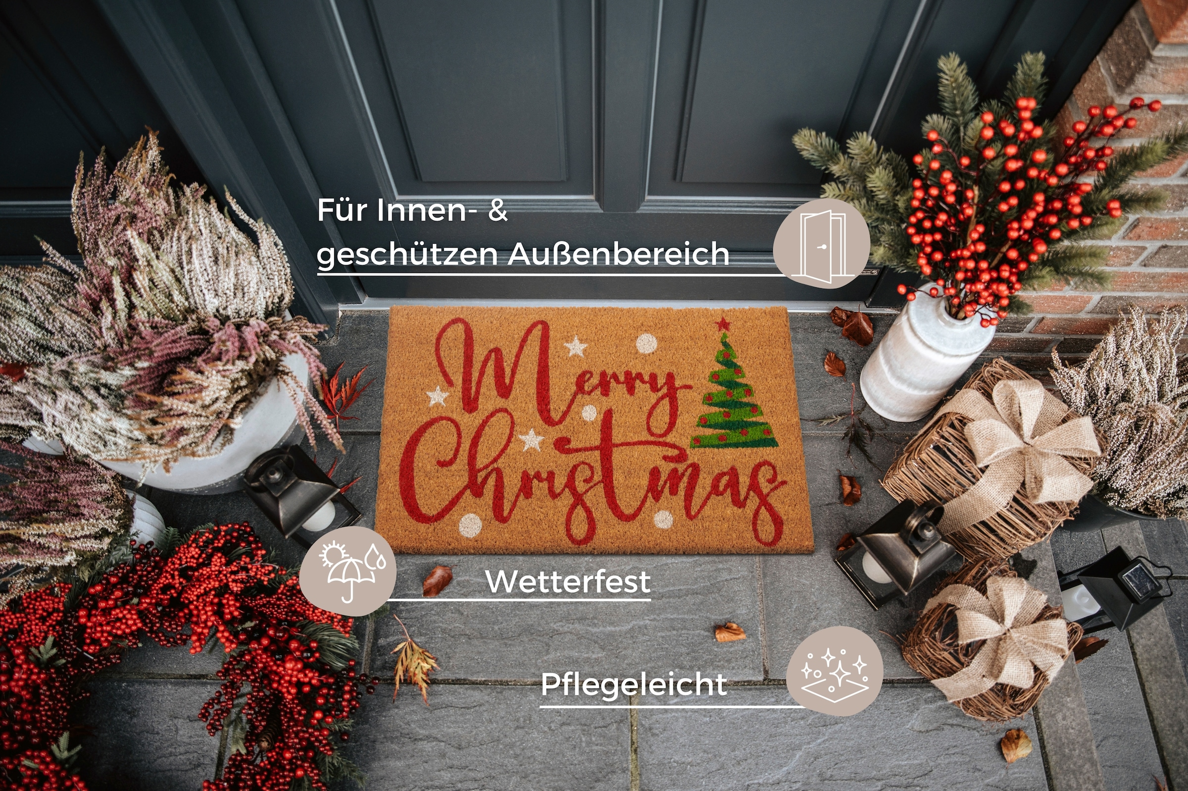 HANSE Home Fussmatte »Kokos Merry Christmas Tree, Türmatte« rechteckig 15 mm Höhe Schmutzfangmatte, Rutschfest, Outdoor, Weihnachten, Kokosmatte, Flur