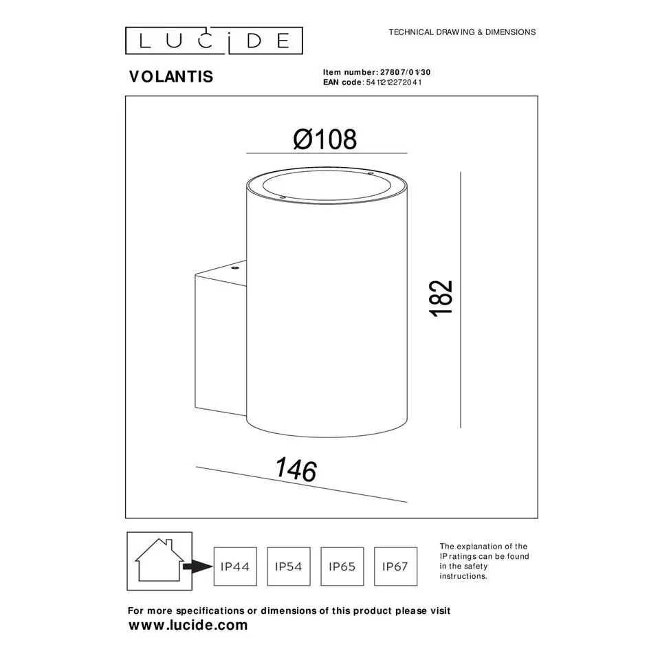 Lucide VOLANTIS Wandspot - Zwart