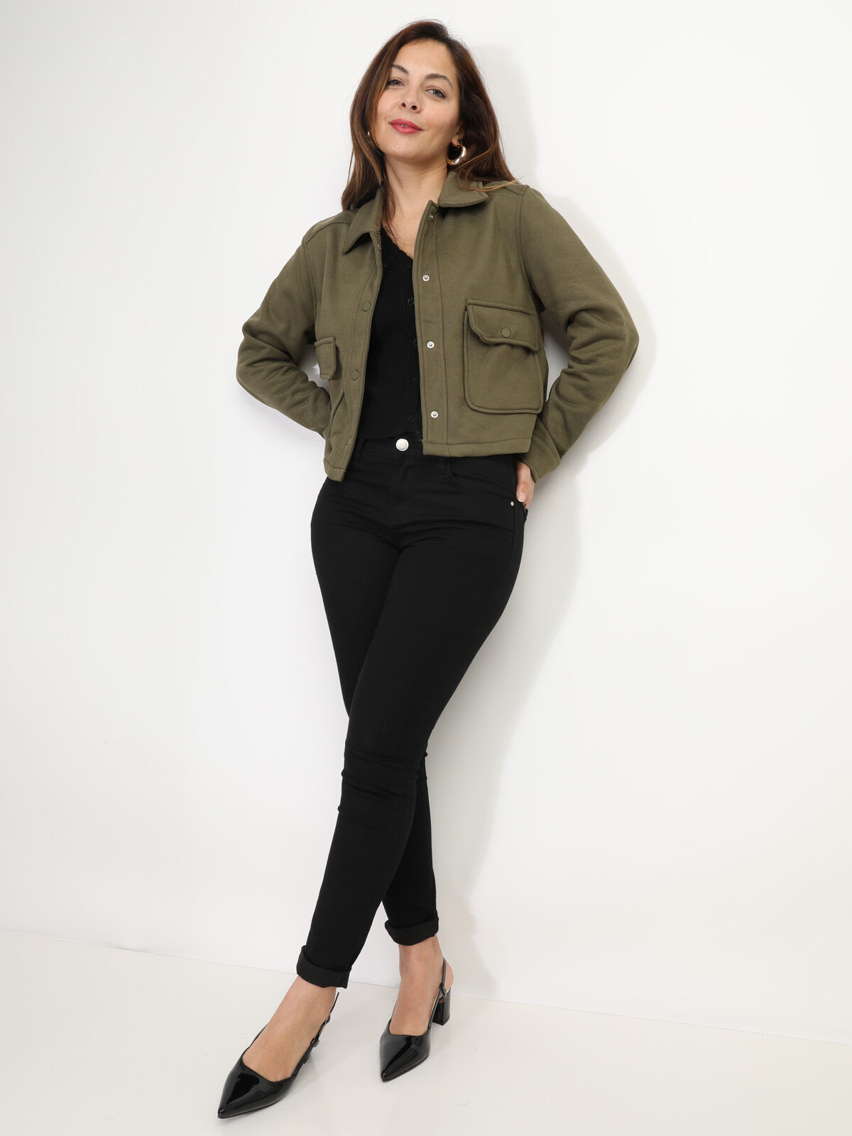 Blouson avec poches à rabat- Kaki