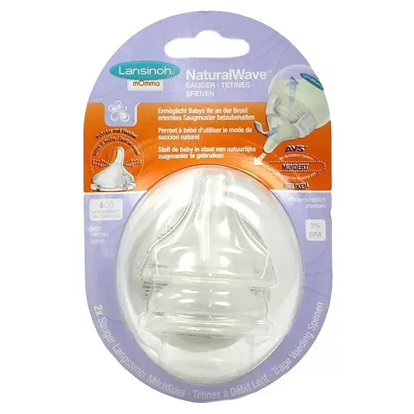 Bico Lansinoh Momma NaturalWave de fluxo lento (2 unidades)