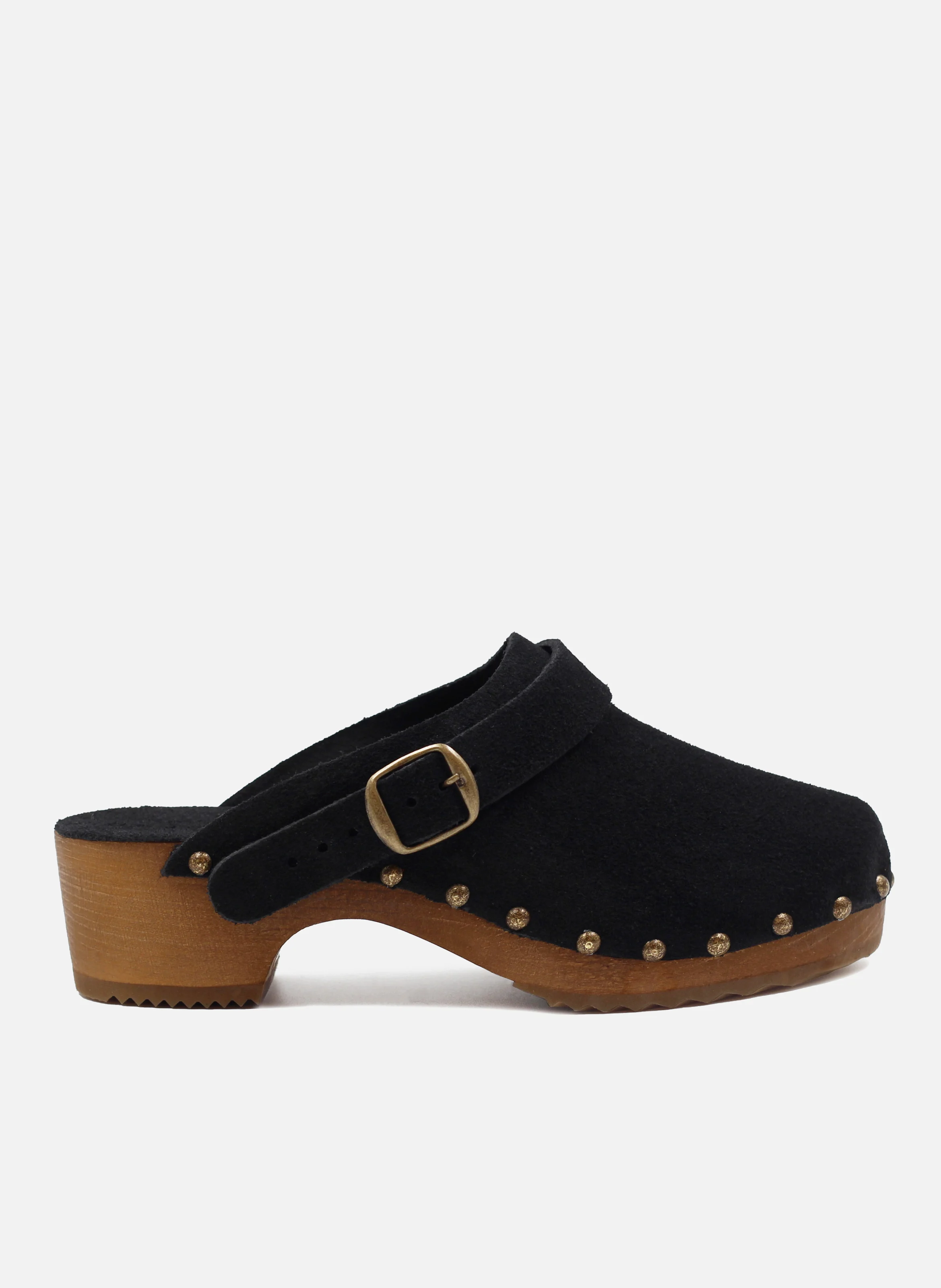 Sabots bois brides cuir daim | Noir