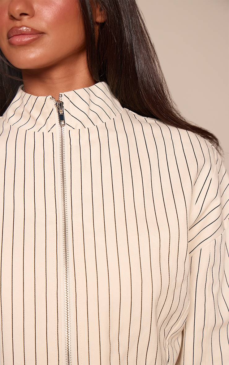Crème Veste Petite En Sergé À Rayures Tennis Avec Col Montant Zippée Ensemble Coordonné