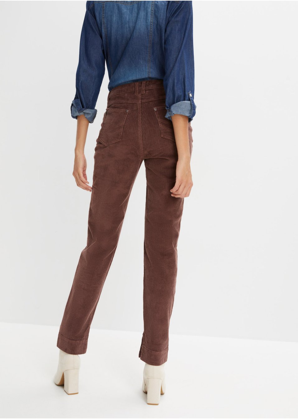 Pantalon velours côtelé extensible, Straight avec fente